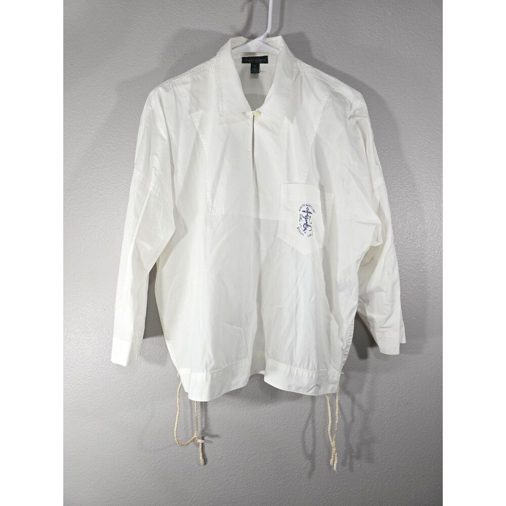 Ralph Lauren Blouse Women XL Keyhole Anchor Sail Resort side tie coastal AF